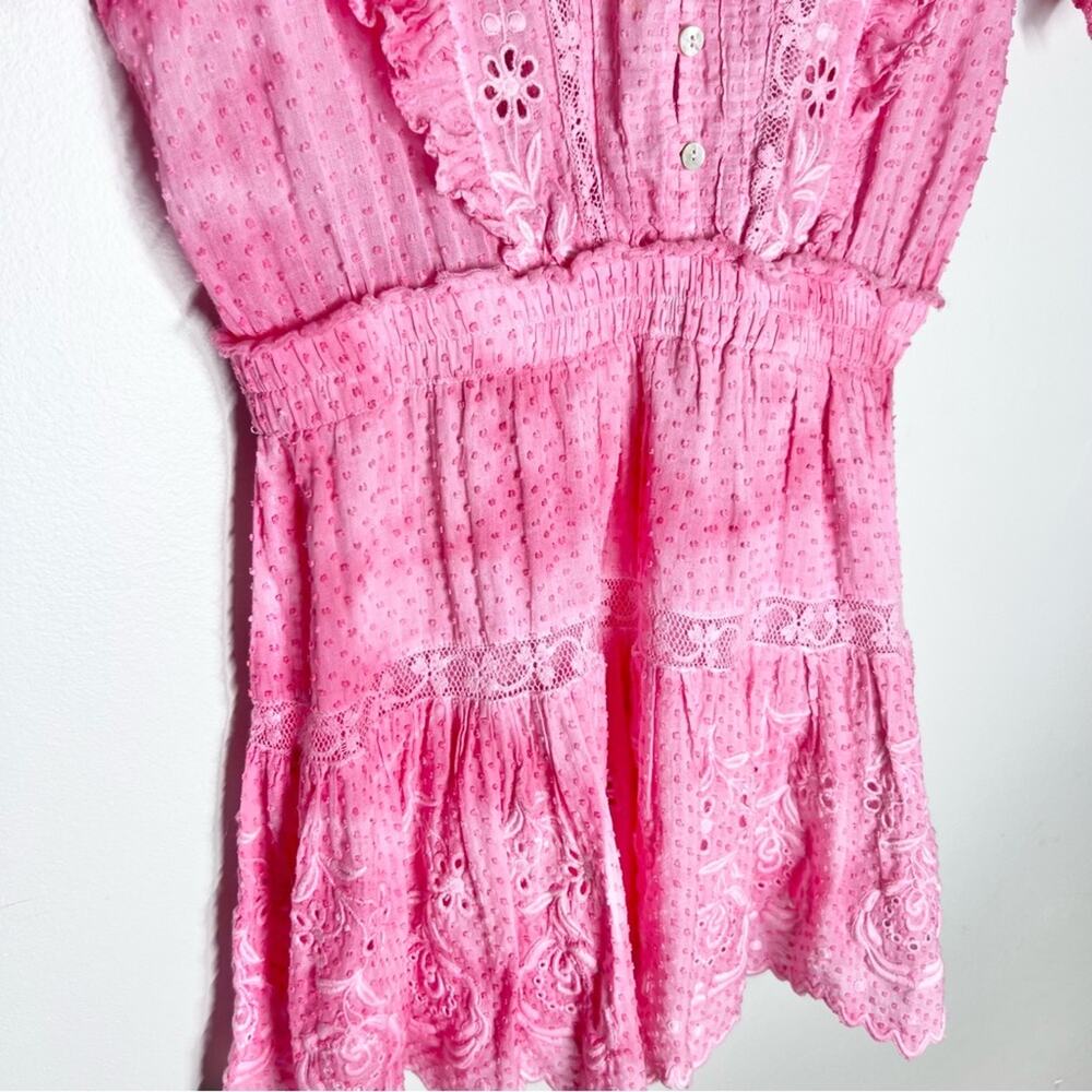 LoveShackFancy Pink Eyelet Ruffle Mini Dress with Gold Chain Belt - Picture 6 of 10